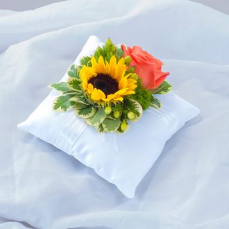 White Satin Pillow Sunset w/Sunflower