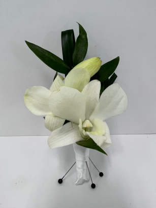 White Dendrobium Orchid Boutonniere