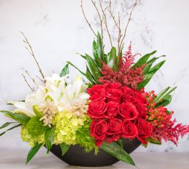 Stacked Roses Stunning Design of Stacked Red Roses and White Lilies